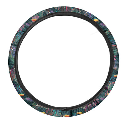 Exotic Tropical Toucan Pattern Print Car Steering Wheel Cover