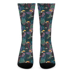Exotic Tropical Toucan Pattern Print Crew Socks