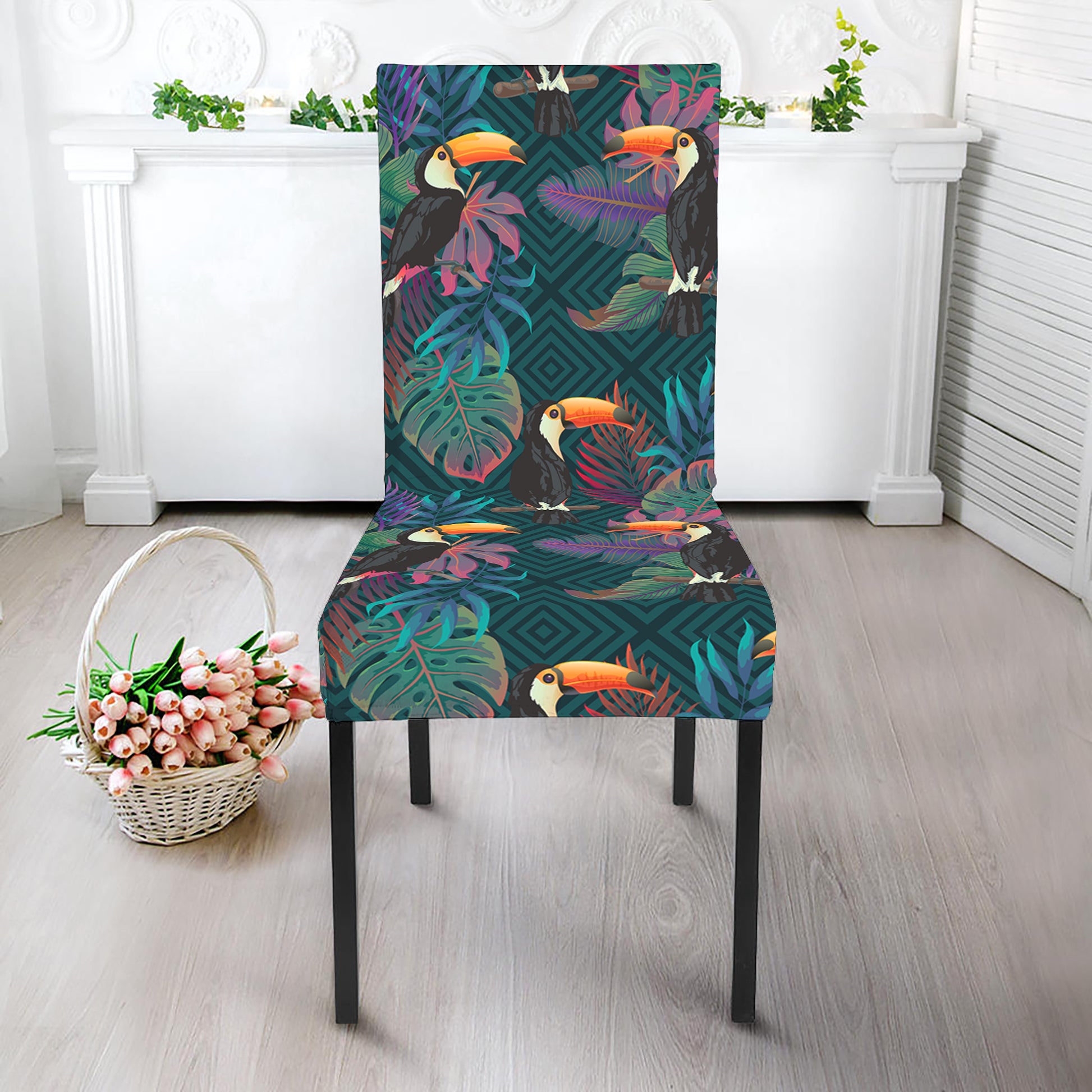 Exotic Tropical Toucan Pattern Print Dining Chair Slipcover