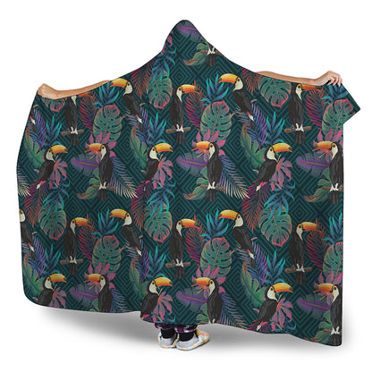 Exotic Tropical Toucan Pattern Print Hooded Blanket