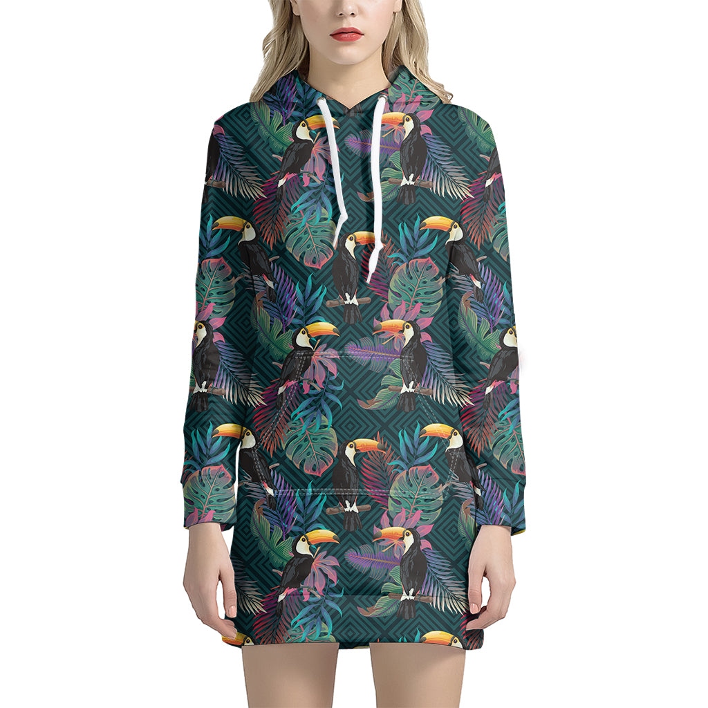 Exotic Tropical Toucan Pattern Print Hoodie Dress