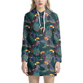Exotic Tropical Toucan Pattern Print Pullover Hoodie Dress