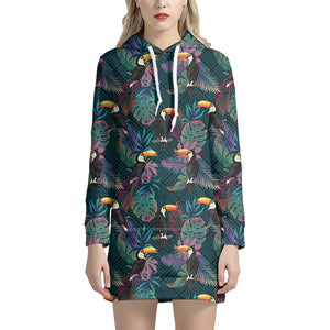 Exotic Tropical Toucan Pattern Print Hoodie Dress