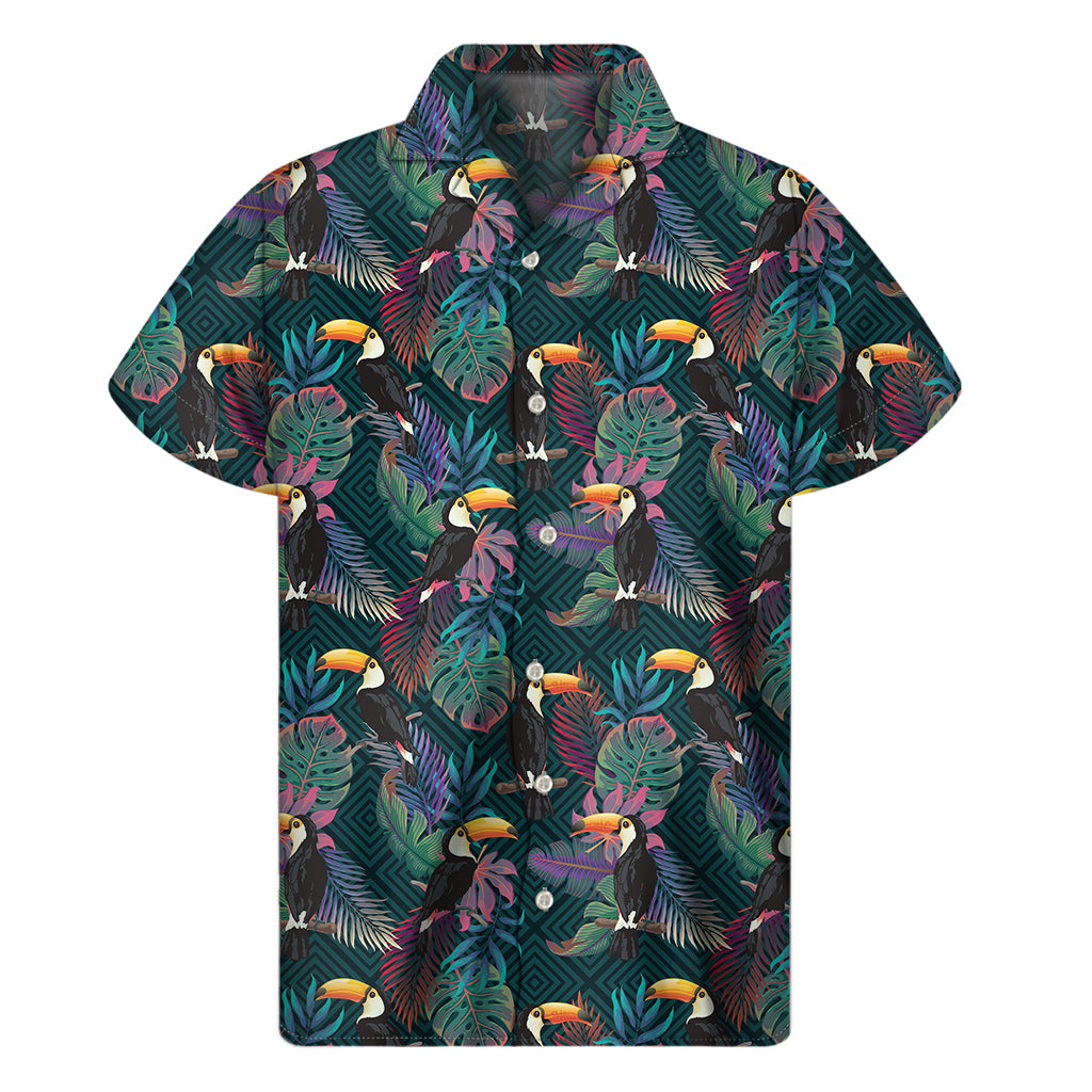 Exotic Tropical Toucan Pattern Print Men's Short Sleeve Shirt