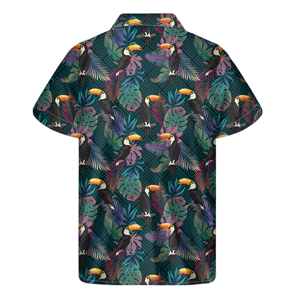 Exotic Tropical Toucan Pattern Print Men's Short Sleeve Shirt
