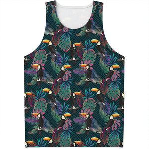 Exotic Tropical Toucan Pattern Print Men's Tank Top