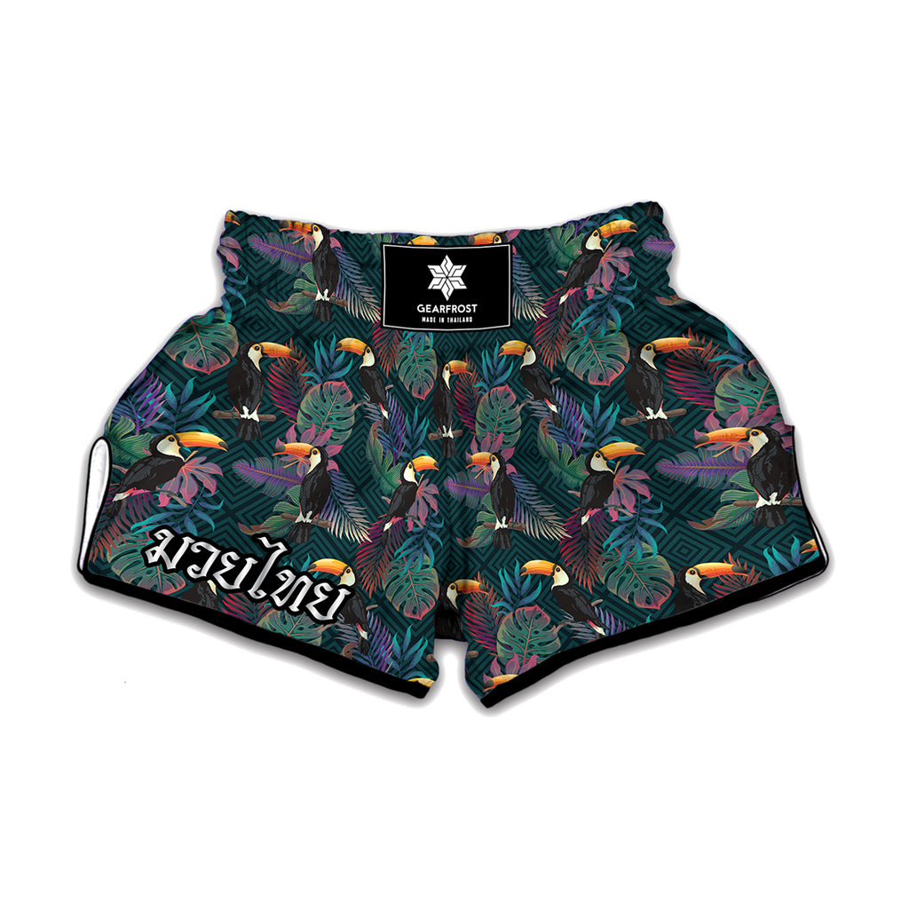 Exotic Tropical Toucan Pattern Print Muay Thai Boxing Shorts