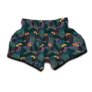 Exotic Tropical Toucan Pattern Print Muay Thai Boxing Shorts