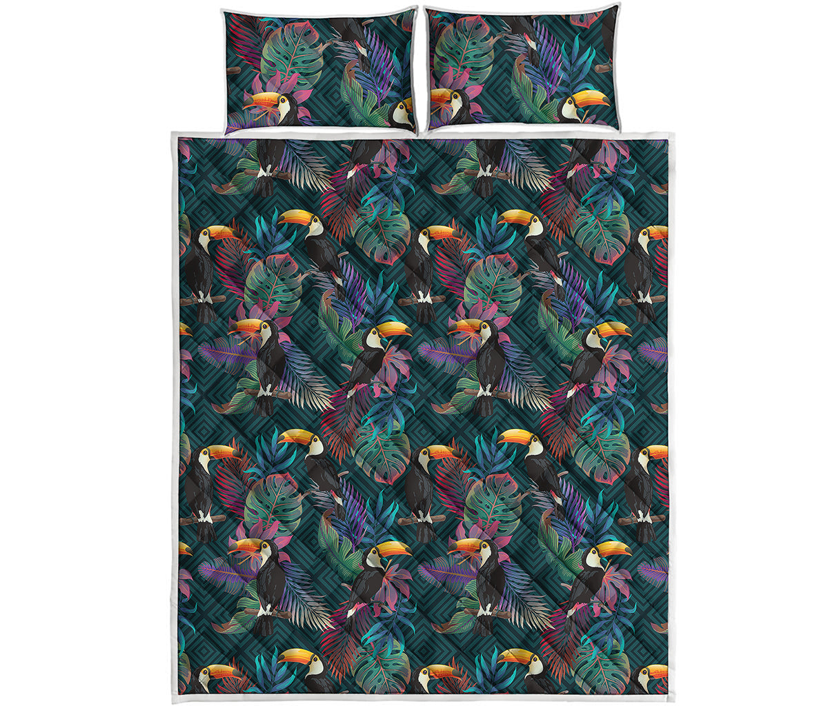 Exotic Tropical Toucan Pattern Print Quilt Bed Set