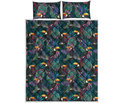 Exotic Tropical Toucan Pattern Print Quilt Bed Set