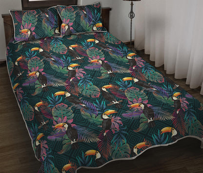 Exotic Tropical Toucan Pattern Print Quilt Bed Set