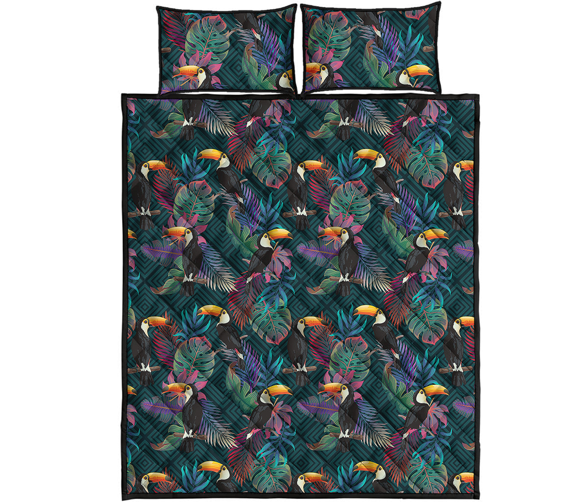 Exotic Tropical Toucan Pattern Print Quilt Bed Set