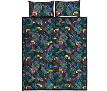 Exotic Tropical Toucan Pattern Print Quilt Bed Set