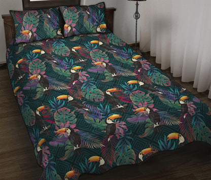 Exotic Tropical Toucan Pattern Print Quilt Bed Set
