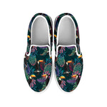 Exotic Tropical Toucan Pattern Print White Slip On Shoes