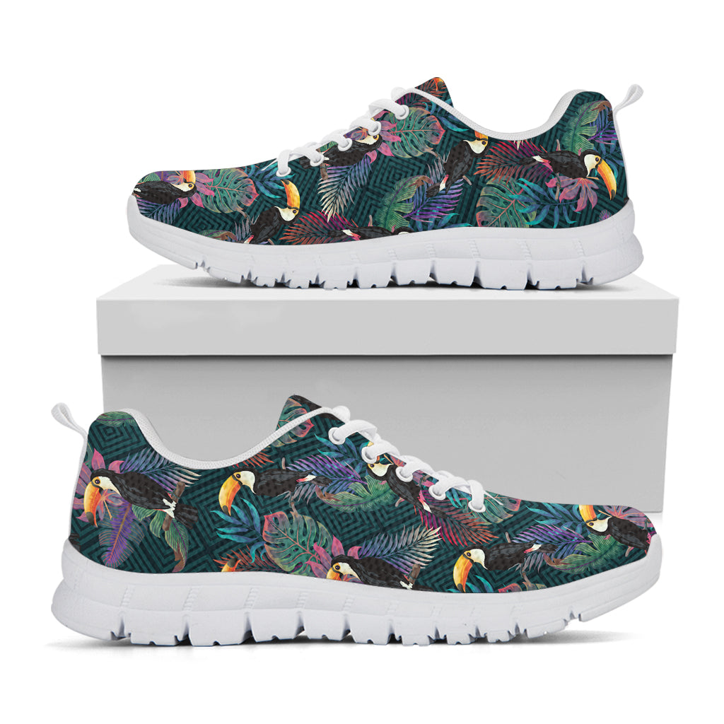 Exotic Tropical Toucan Pattern Print White Sneakers