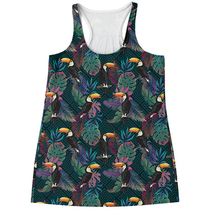 Exotic Tropical Toucan Pattern Print Women's Racerback Tank Top