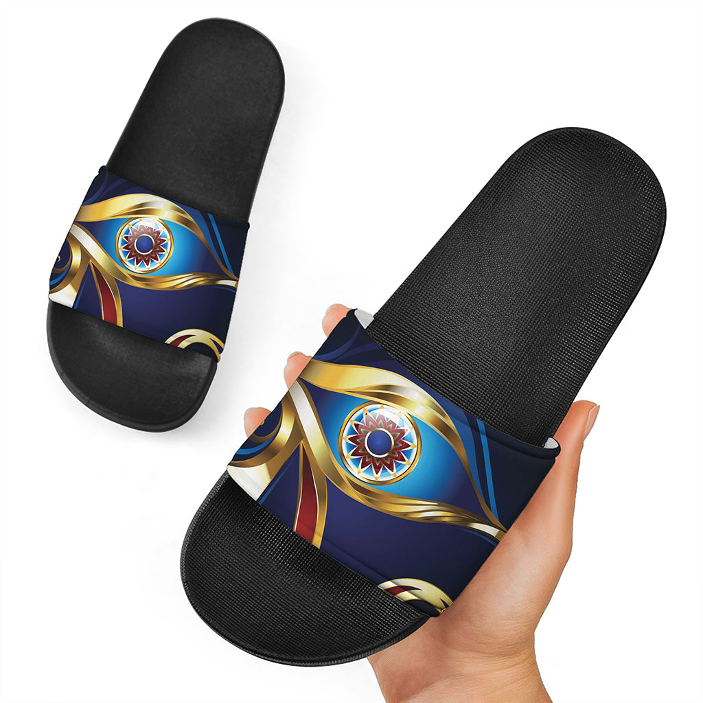Eye Of Horus Amulet Print Black Slide Sandals