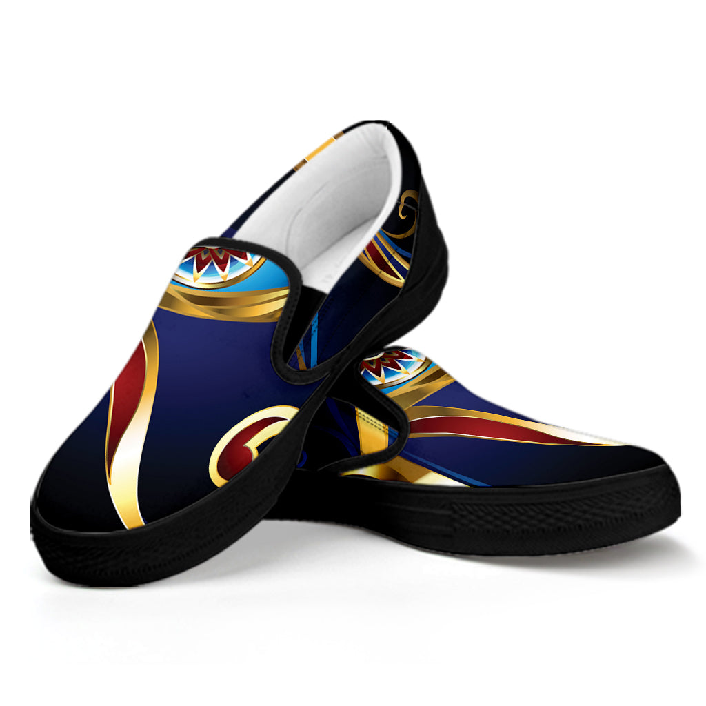 Eye Of Horus Amulet Print Black Slip On Shoes