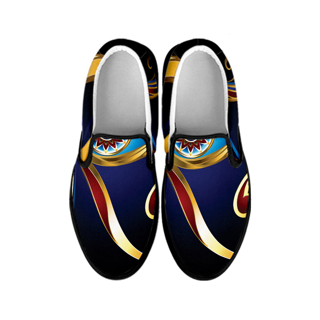 Eye Of Horus Amulet Print Black Slip On Shoes