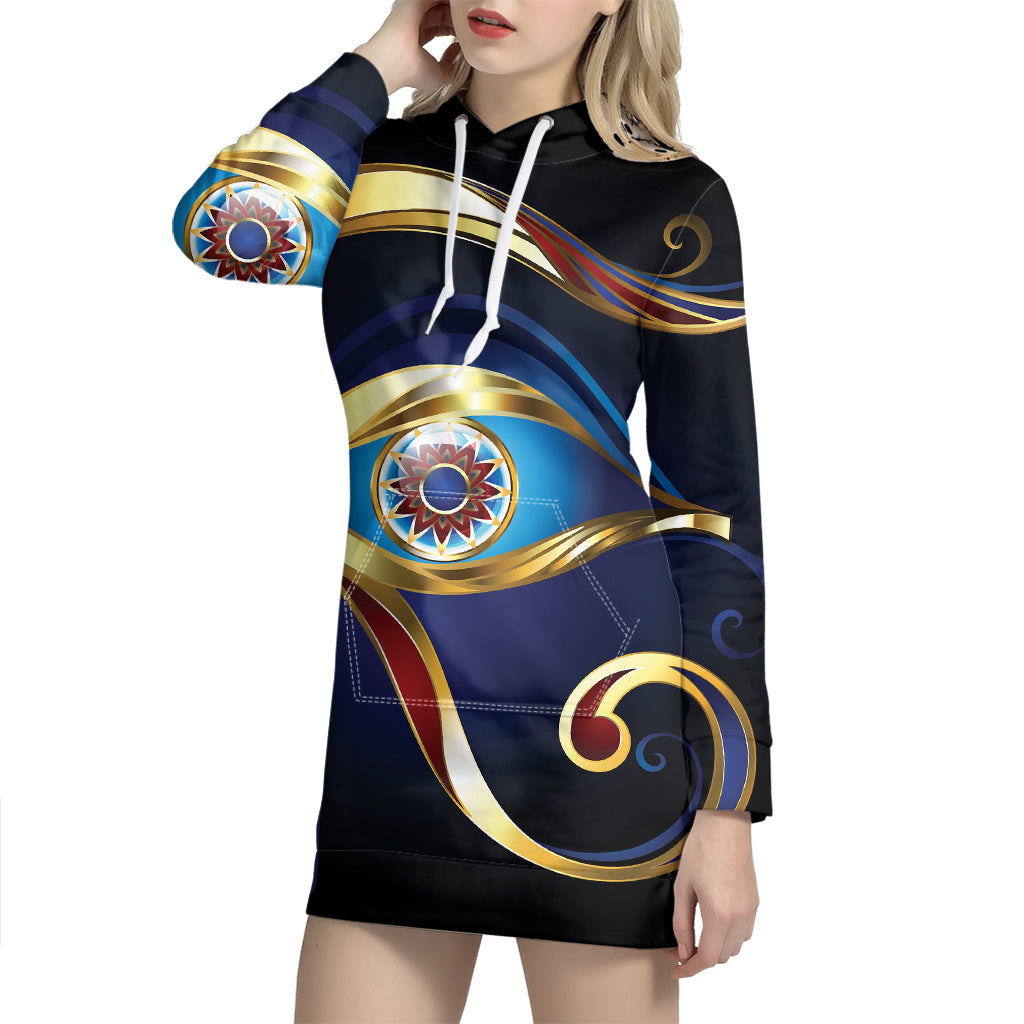 Eye Of Horus Amulet Print Pullover Hoodie Dress