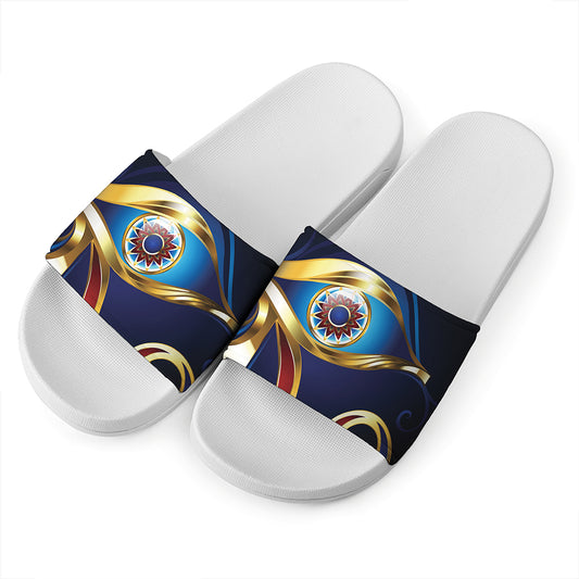 Eye Of Horus Amulet Print White Slide Sandals