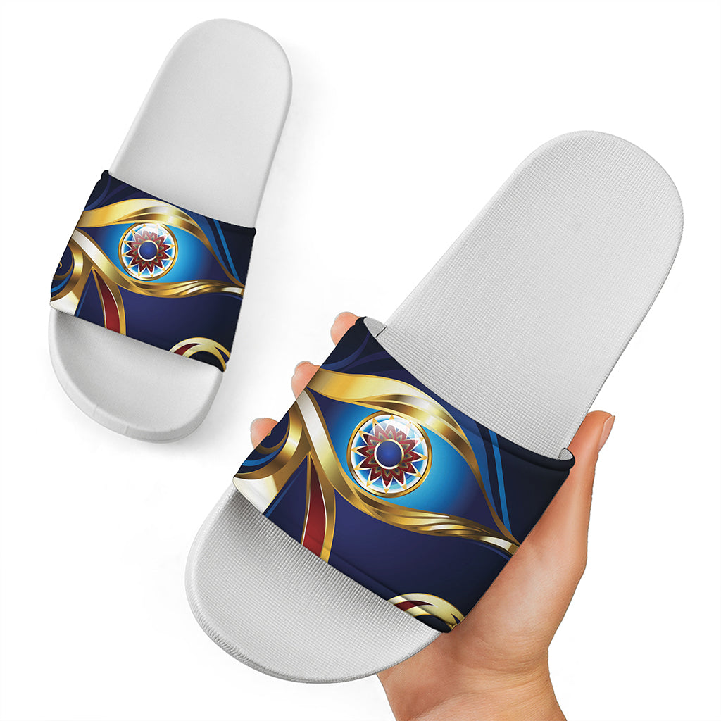 Eye Of Horus Amulet Print White Slide Sandals