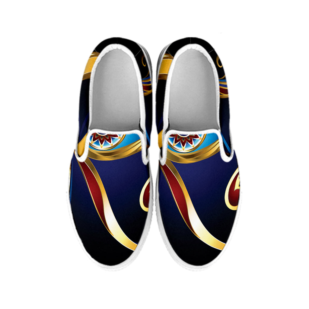 Eye Of Horus Amulet Print White Slip On Shoes