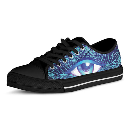Eye of Providence Flower Print Black Low Top Shoes 