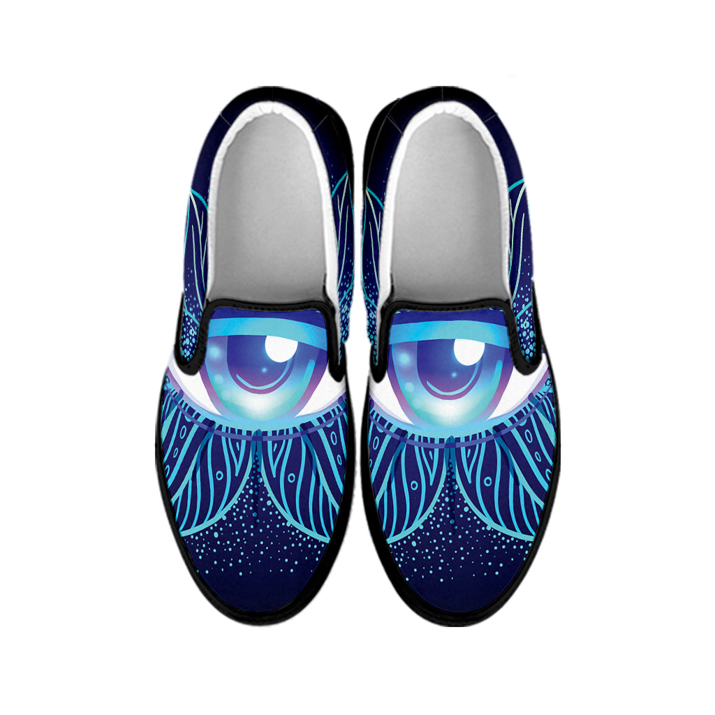 Eye of Providence Flower Print Black Slip On Shoes