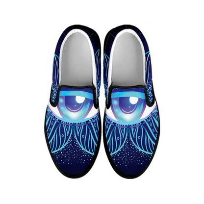 Eye of Providence Flower Print Black Slip On Shoes