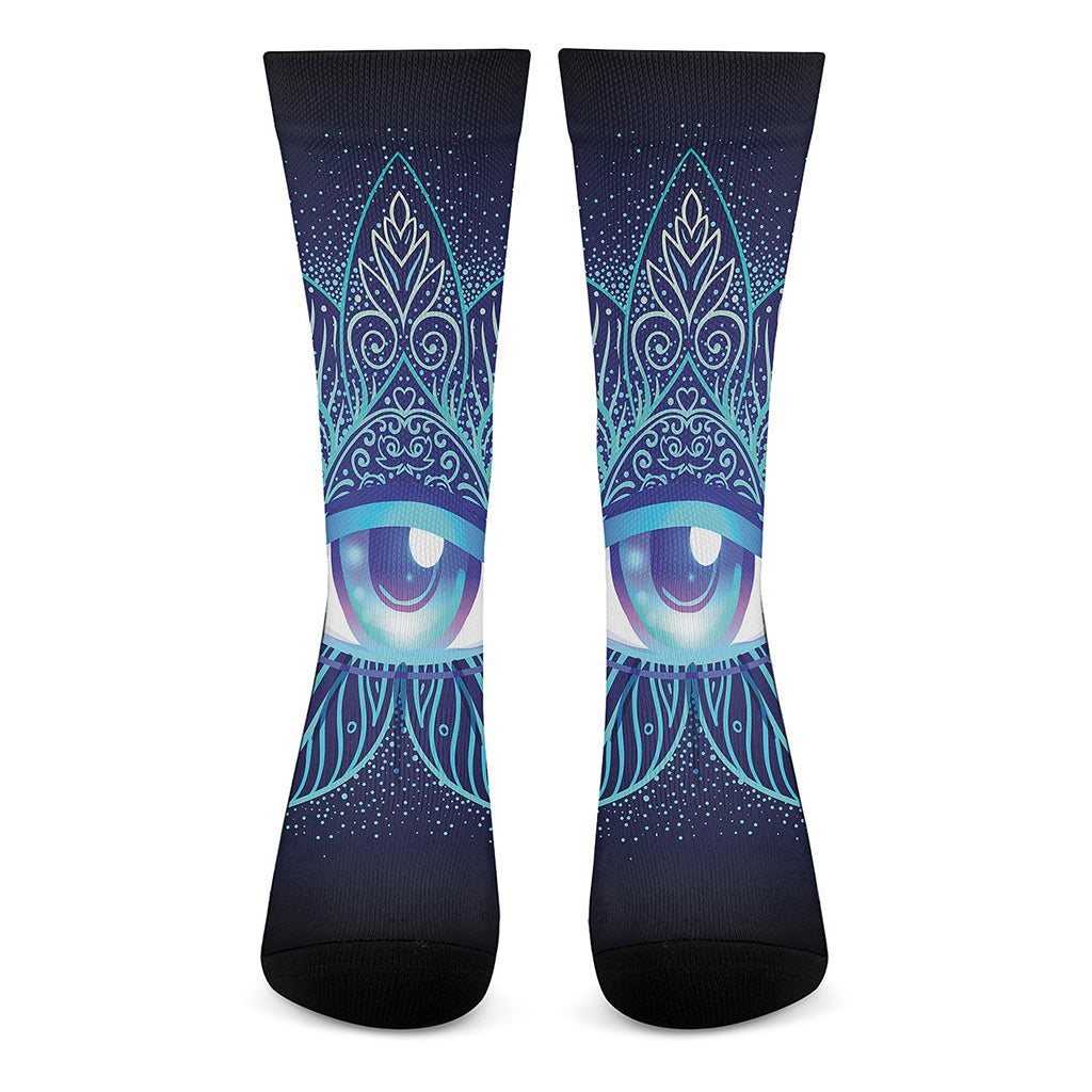 Eye of Providence Flower Print Crew Socks