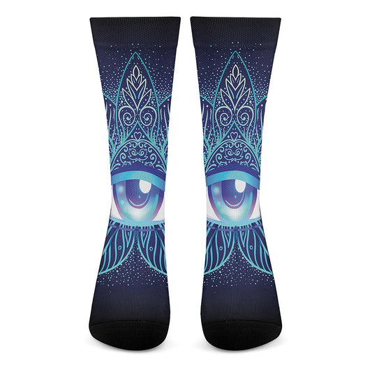 Eye of Providence Flower Print Crew Socks