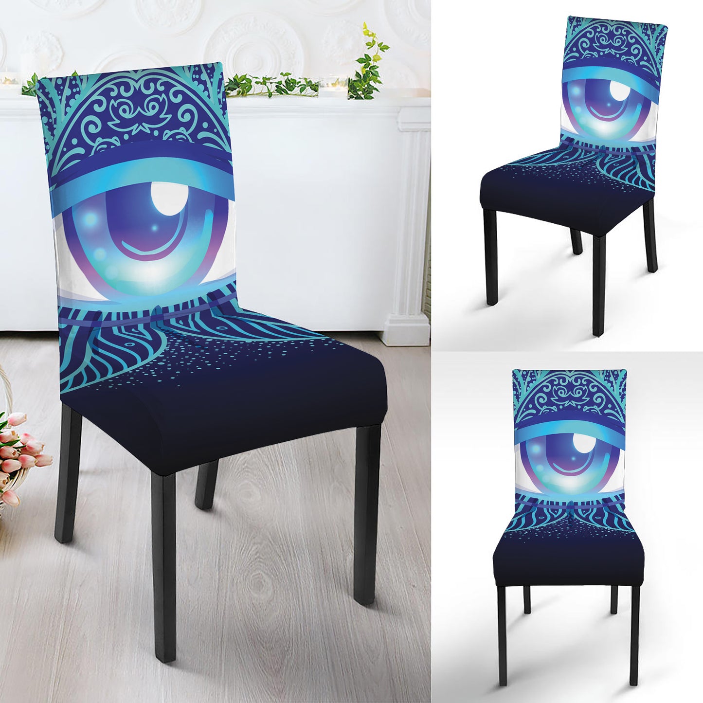Eye of Providence Flower Print Dining Chair Slipcover