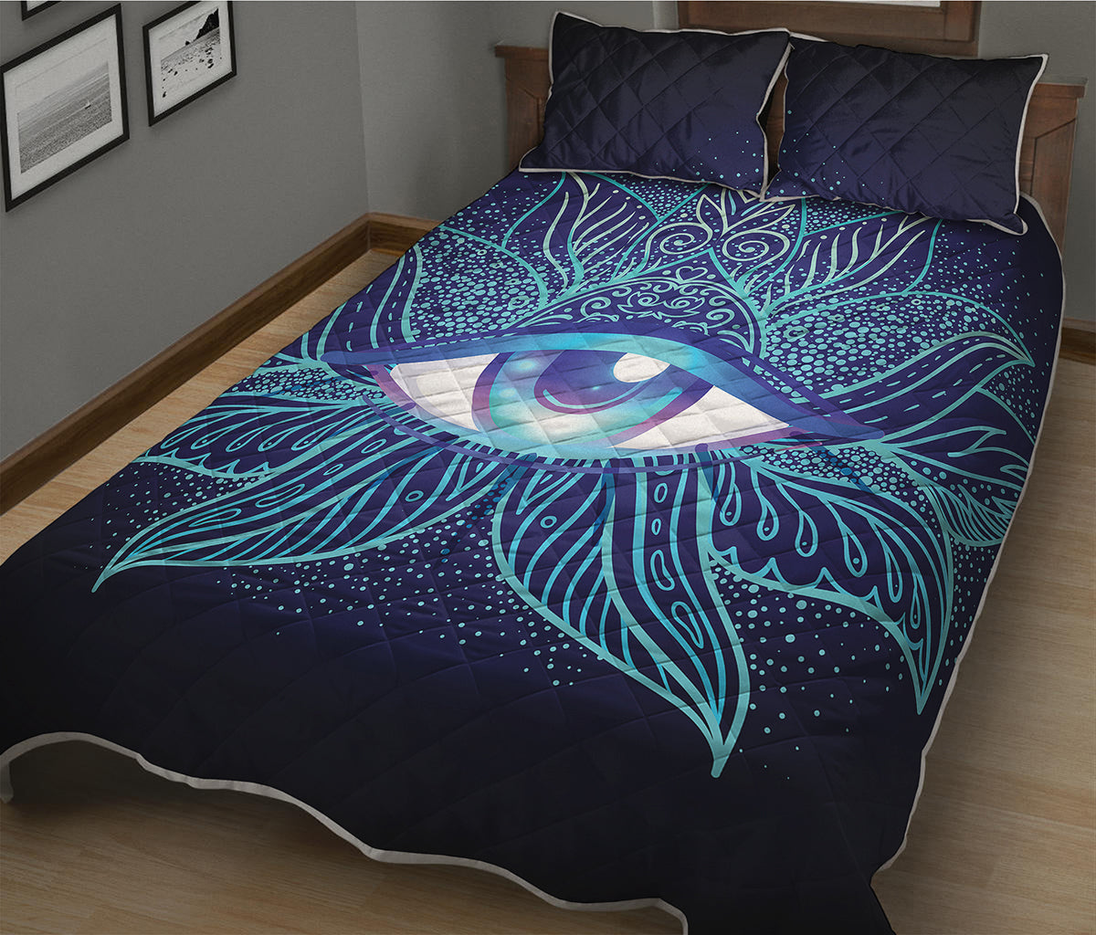 Eye of Providence Flower Print Quilt Bed Set