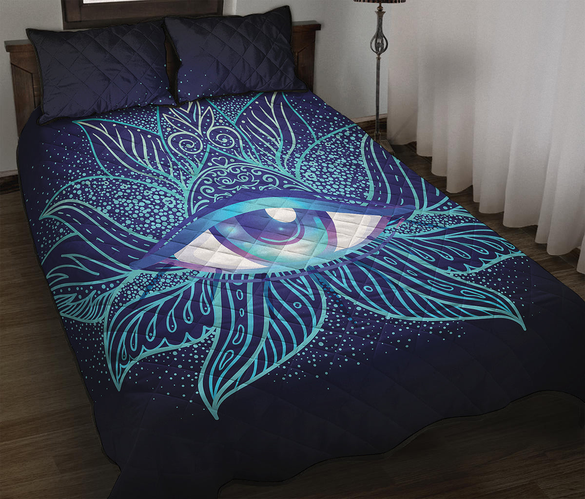 Eye of Providence Flower Print Quilt Bed Set