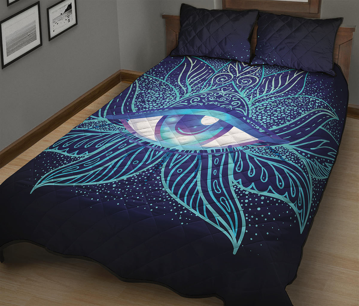 Eye of Providence Flower Print Quilt Bed Set