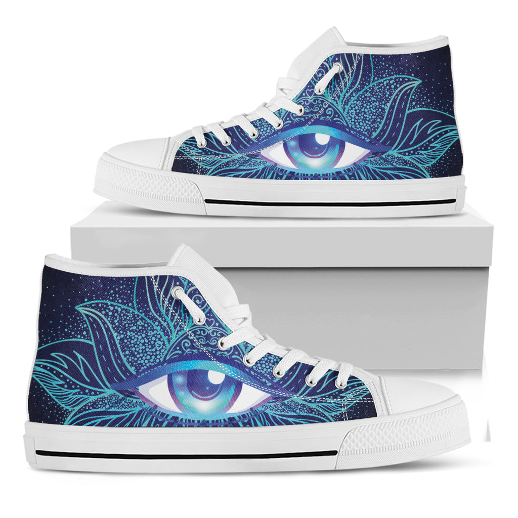 Eye of Providence Flower Print White High Top Shoes