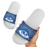 Eye of Providence Flower Print White Slide Sandals