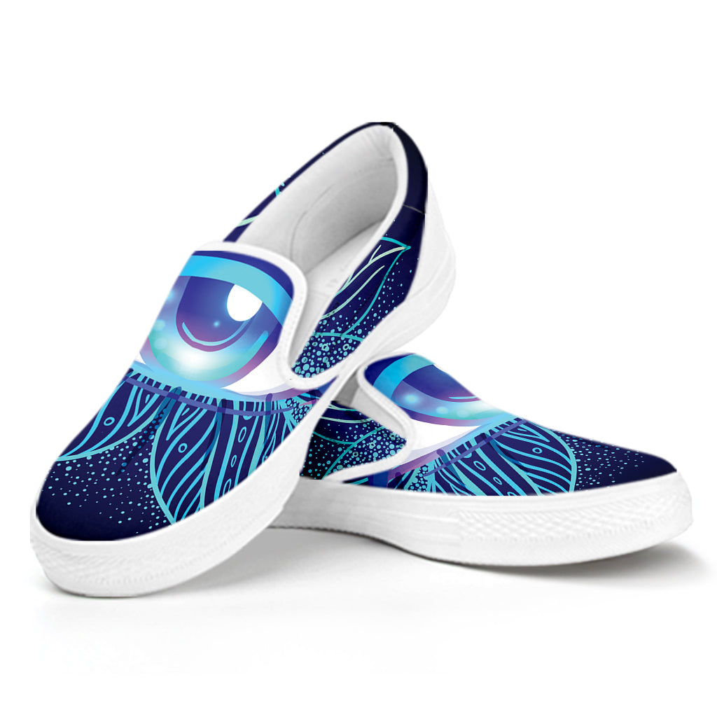 Eye of Providence Flower Print White Slip On Shoes