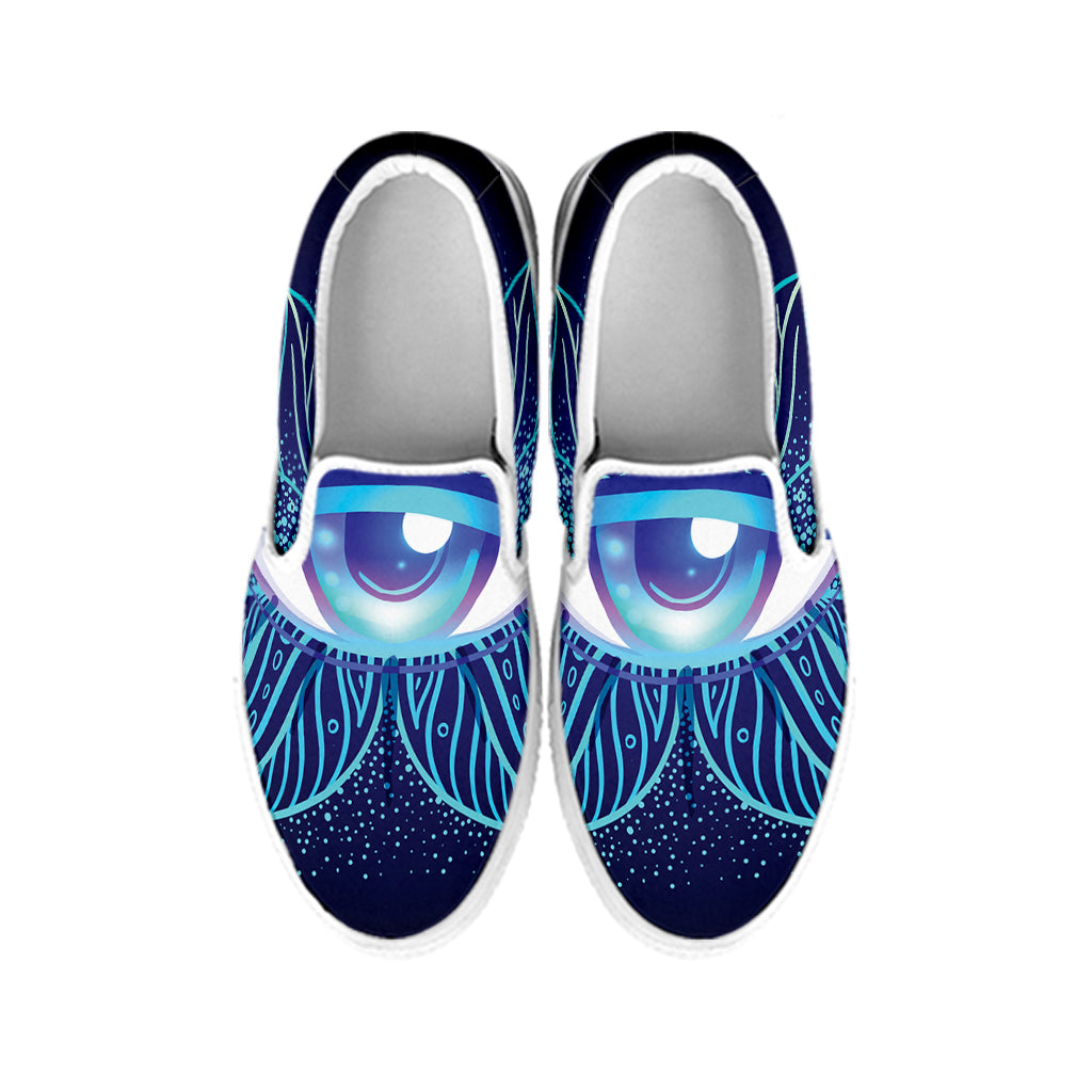 Eye of Providence Flower Print White Slip On Shoes