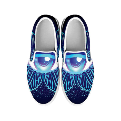 Eye of Providence Flower Print White Slip On Shoes
