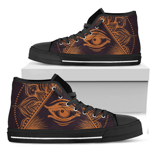 Eye of Providence Mandala Print Black High Top Shoes