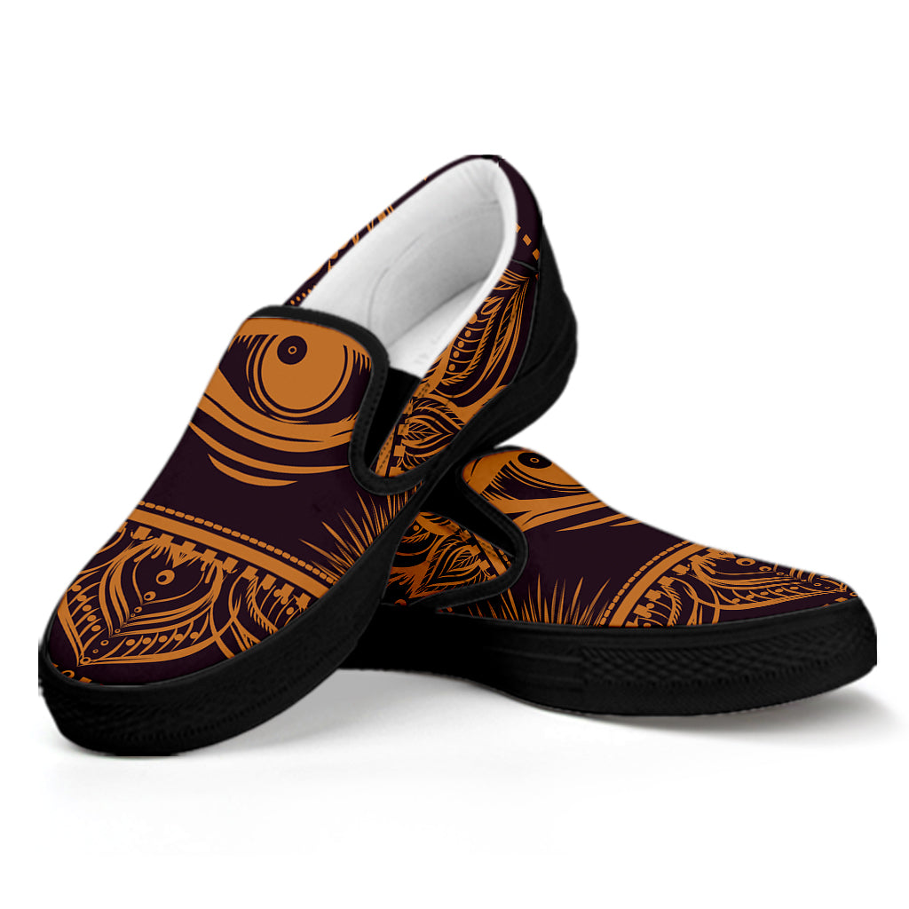 Eye of Providence Mandala Print Black Slip On Shoes