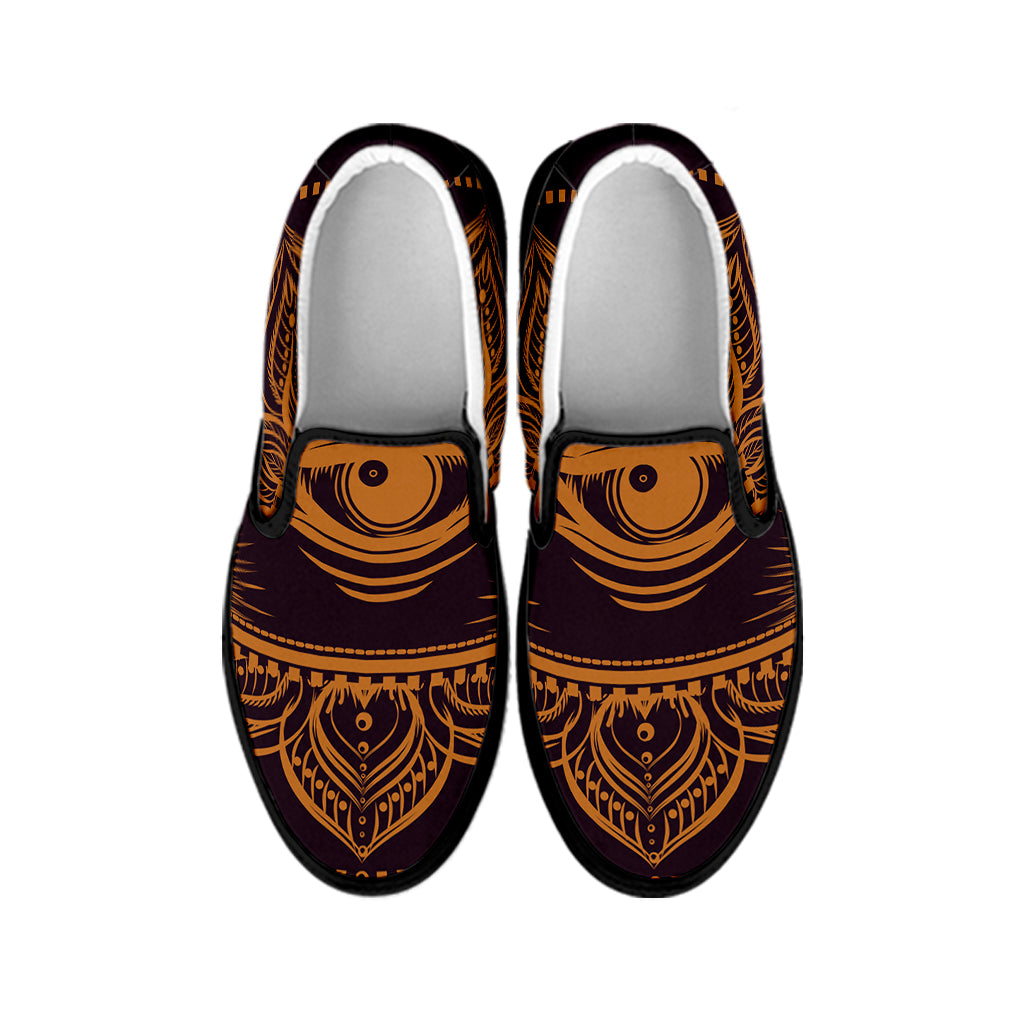 Eye of Providence Mandala Print Black Slip On Shoes