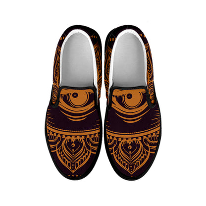 Eye of Providence Mandala Print Black Slip On Shoes