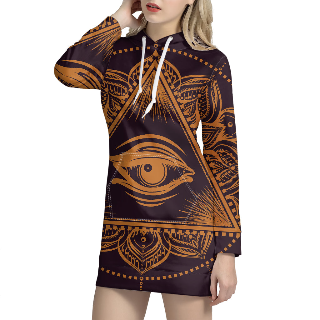 Eye of Providence Mandala Print Pullover Hoodie Dress