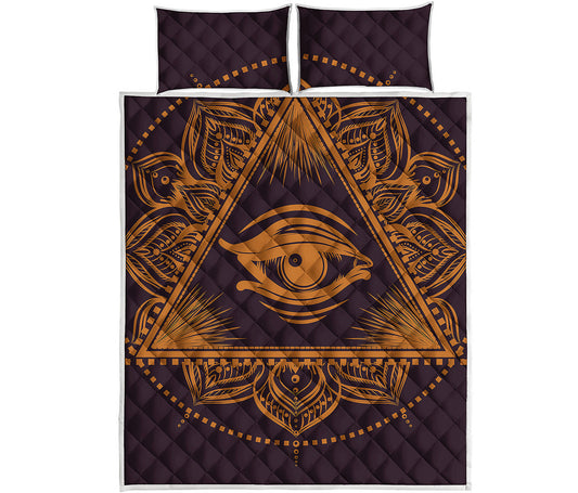 Eye of Providence Mandala Print Quilt Bed Set
