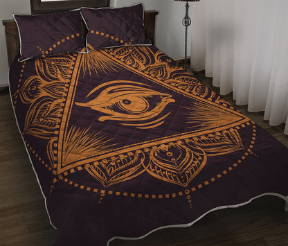 Eye of Providence Mandala Print Quilt Bed Set
