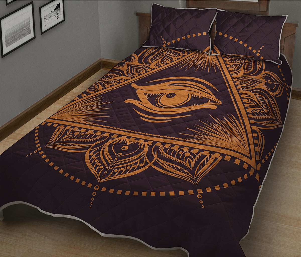 Eye of Providence Mandala Print Quilt Bed Set